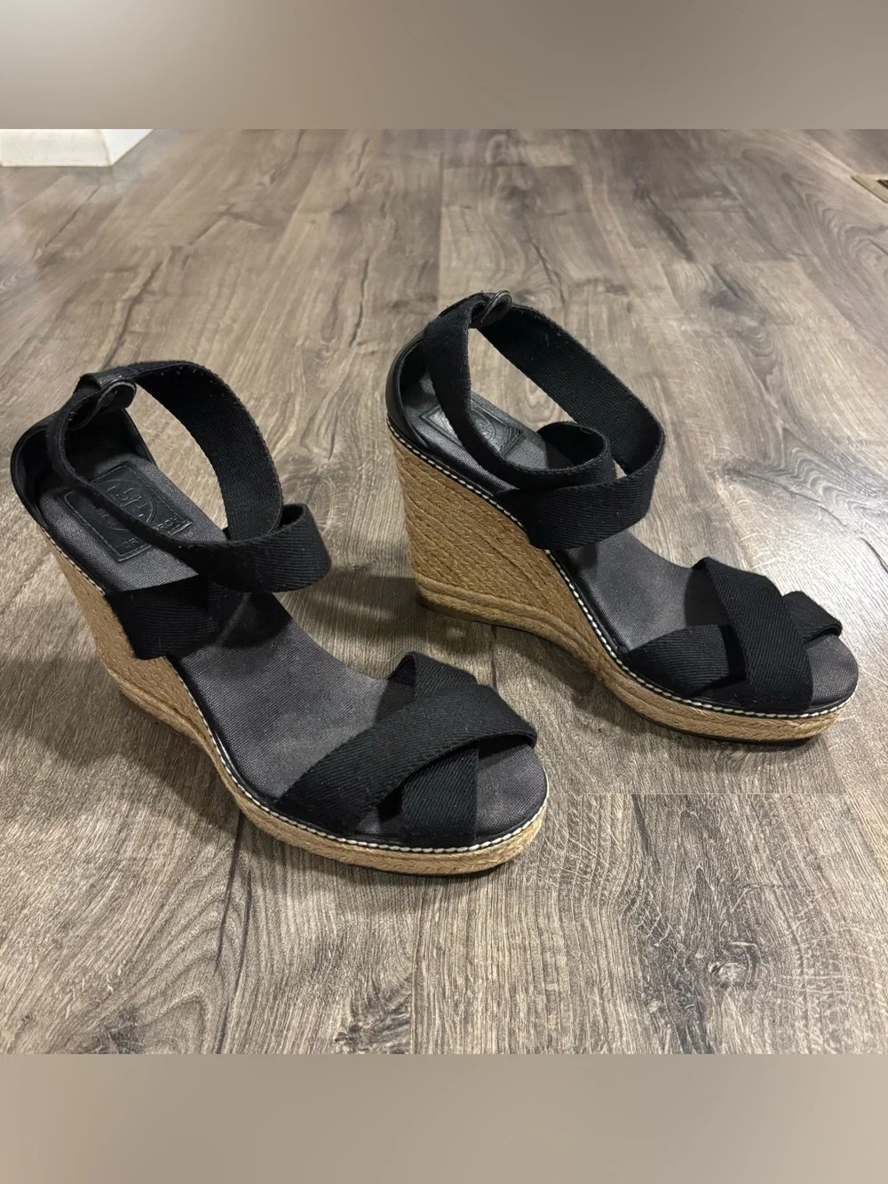 Tory Burch Adonis Elastic High Wedge 4.5”Espadrilles Black Womens size 11B ISSUE